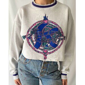90s vintage grey kelleys island retro graphic one size cropped pullover sweater